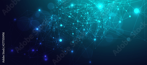Polygonal science background with connecting dots and lines. Digital data visualization.