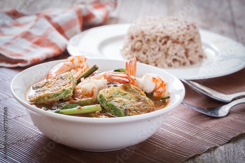 Sour soup with prawn and omelette ,Thai traditional food