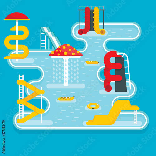 Aquapark concept banner. Flat illustration of aquapark vector concept banner for web design