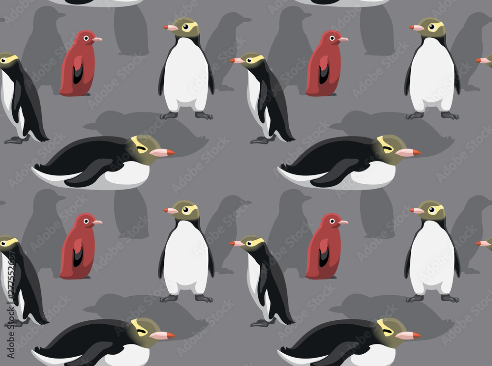 Obraz premium Yellow-Eyed Penguin Cartoon Background Seamless Wallpaper