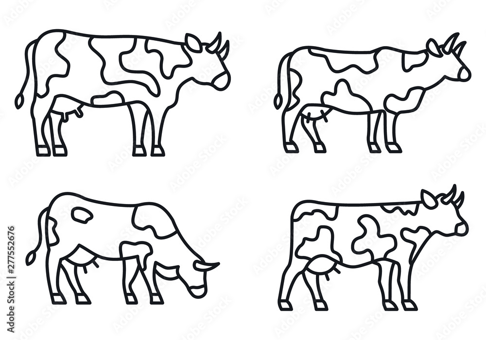 Farm cow icons set. Outline set of farm cow vector icons for web design isolated on white background