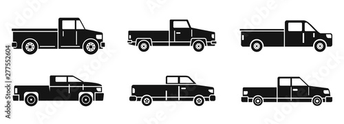 Pickup truck icons set. Simple set of pickup truck vector icons for web design on white background