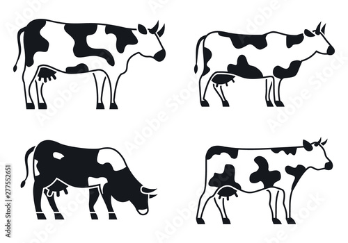 Cow animal icons set. Simple set of cow animal vector icons for web design on white background