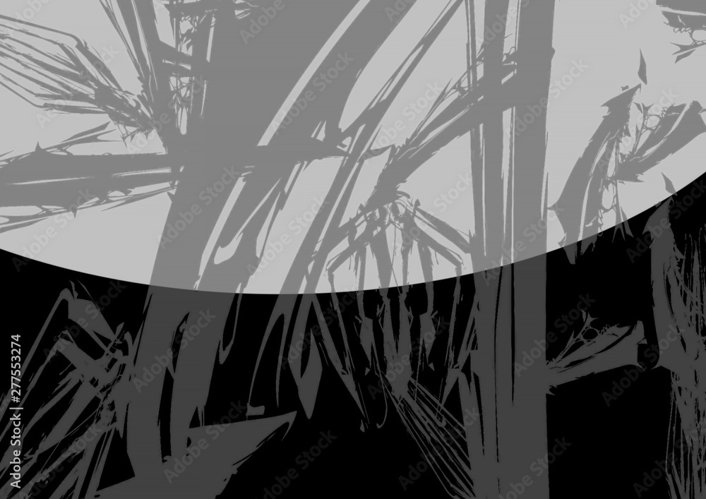 Naklejka premium Black and white abstract shapes, dark background.
