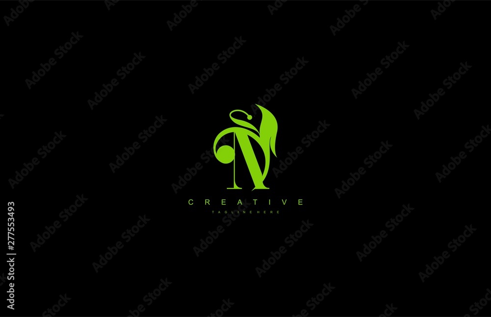 Initial N Letter Abstract Leaf Monogram Stylish Logo Design Initial N Letter Abstract Leaf Monogram Stylish Logo Design