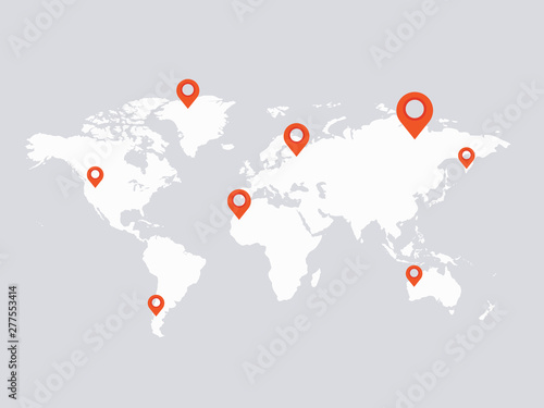 World Map Searching Place For Vacation Gps Pin Vector Illustration