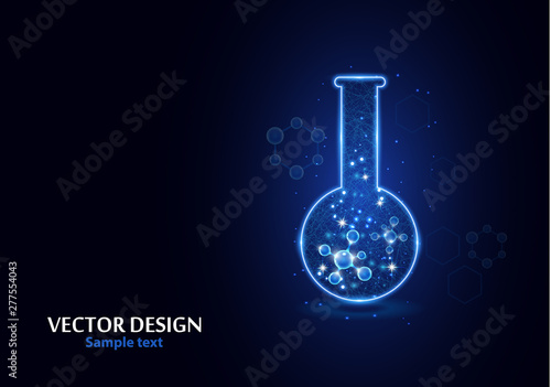 Test laboratory flask with the frame grid made of points, lines and forms. Vector illustration art style design on a dark background.