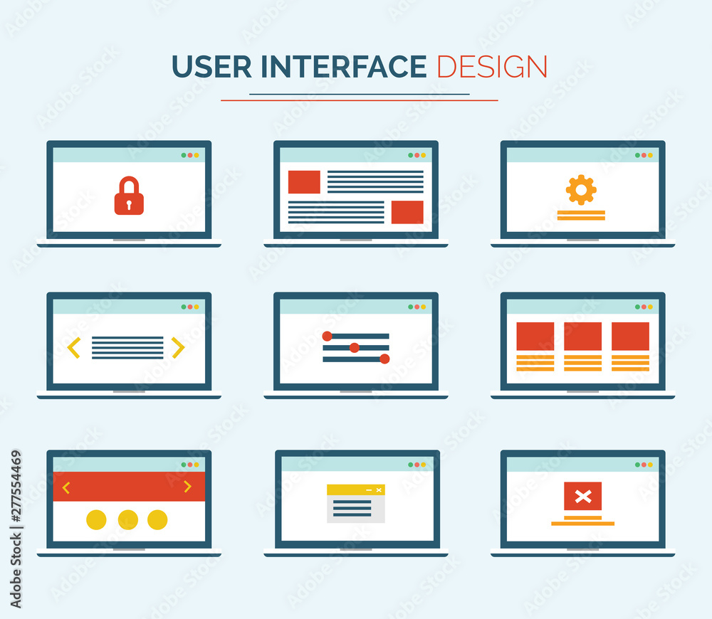 UX UI Flowchart. Mock-ups mobile application concept flat design. Vector illustration UX UI Flowchart. Mock-ups mobile application concept flat design. Vector illustration