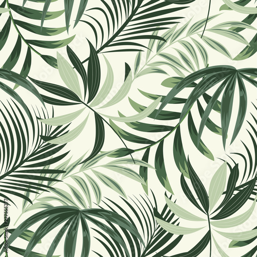 Trending bright seamless background with colorful tropical leaves and plants ...