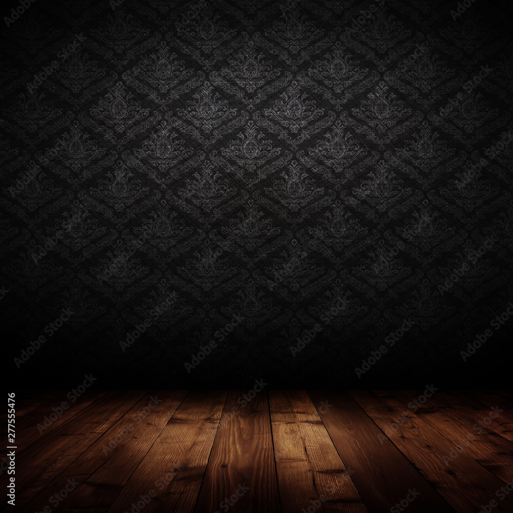 dark interior room with baroque wallpaper dark interior room with baroque wallpaper