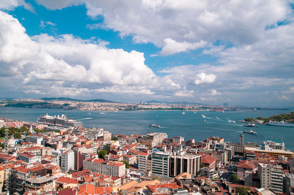 Istanbul Bosphorus view from Galata tower. Turkey