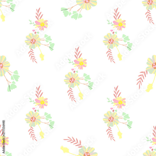 Abstract simple flowers seamless pattern for fabric design. Vector repeat illustrations. Romantic twig and flora seamless pattern.Botanical wallpaper. Element decorative floral. © WI-tuss