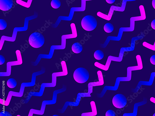Seamless pattern with zigzags, purple gradient. Holographic geometric shapes, retro style of the 80s. Vector illustration
