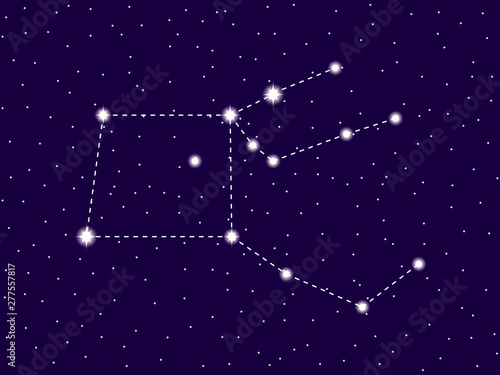 Pegasus constellation. Starry night sky. Cluster of stars and galaxies. Deep space. Vector illustration