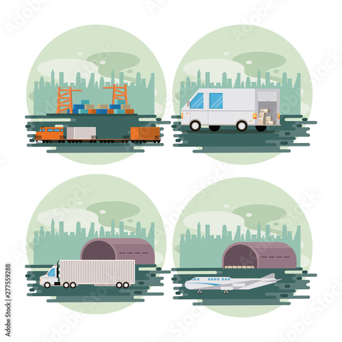 transportation merchandise logistic cargo cartoon