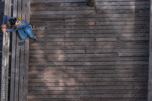 lady sitting on balcony in mangrove forest viewpoint photo