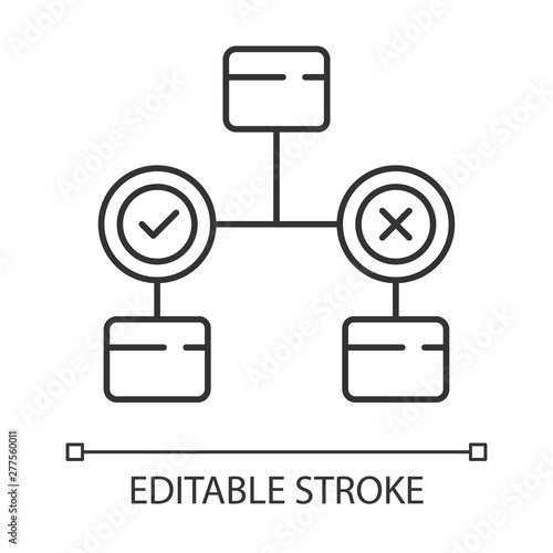 Decision diagram linear icon. Block chart. Problem solutions. Operations research. Decision tree. Management. Thin line illustration. Contour symbol. Vector isolated outline drawing. Editable stroke