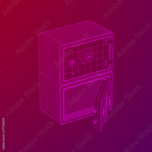 Metal bank vault safe. Wireframe low poly mesh vector illustration