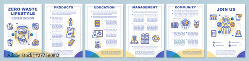 Zero waste lifestyle brochure template layout. Flyer, booklet, leaflet print design with linear illustrations. Waste management Vector page layouts for magazines, annual reports, advertising posters