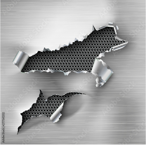 Torn ripped steel vector template, sides with ripped metal