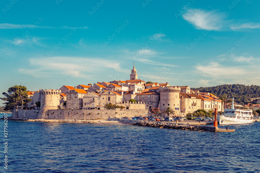 View of ancient fortress of Korcula town on the island, Croatia
