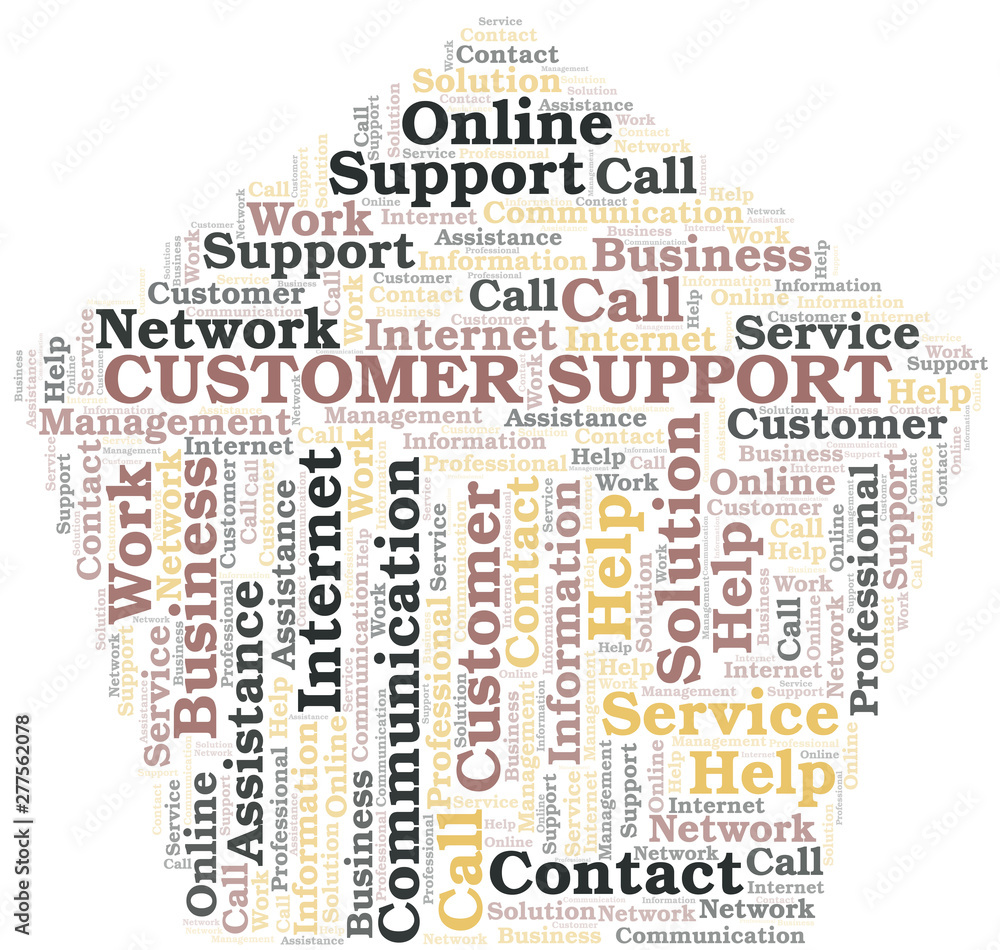 Customer Support word cloud vector made with text only.