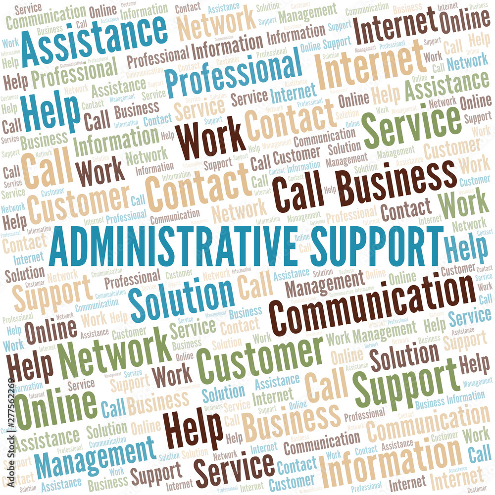 Administrative Support word cloud vector made with text only. Administrative Support word cloud vector made with text only.