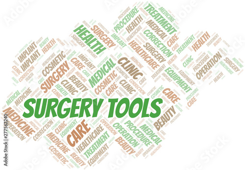 Surgery Tools word cloud vector made with text only.