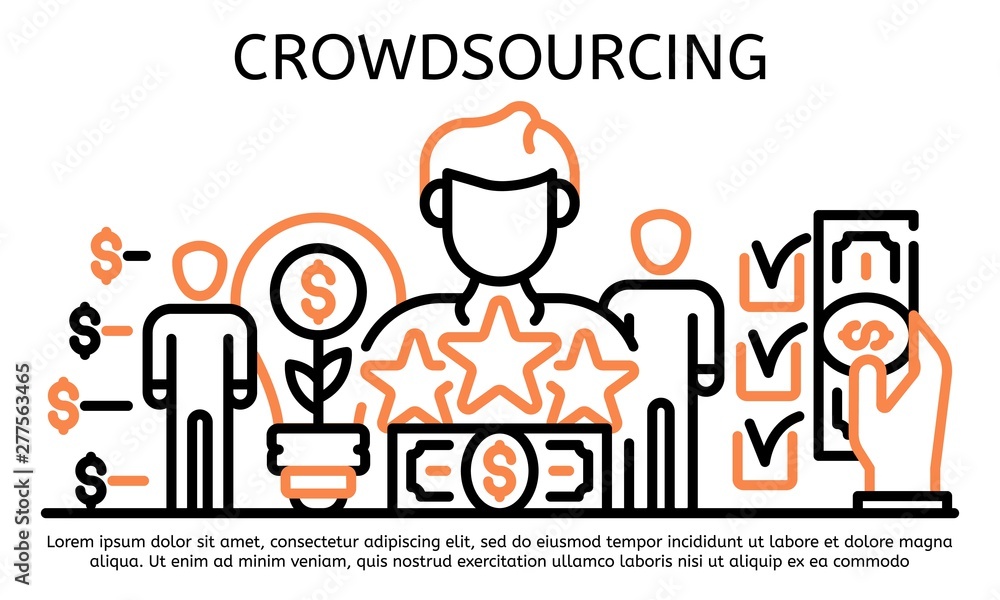 Crowdsourcing banner. Outline illustration of crowdsourcing vector banner for web design Crowdsourcing banner. Outline illustration of crowdsourcing vector banner for web design
