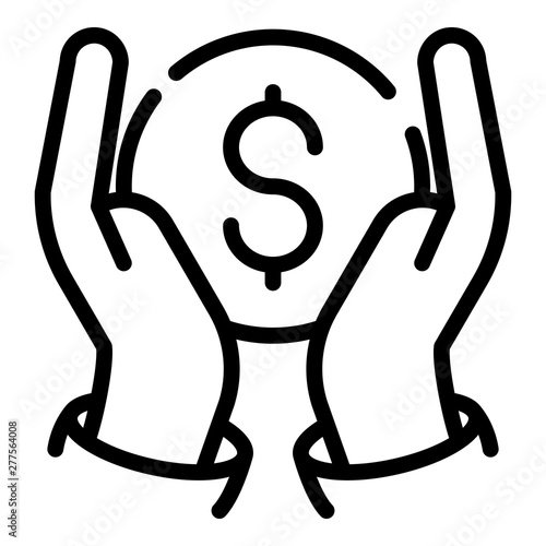 Hand keep coin icon. Outline hand keep coin vector icon for web design isolated on white background