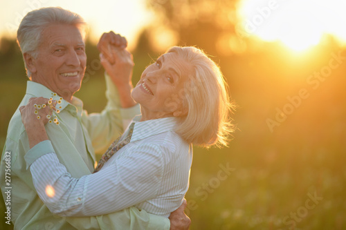 Portrait of beautiful senior couple dancing in the summer park
