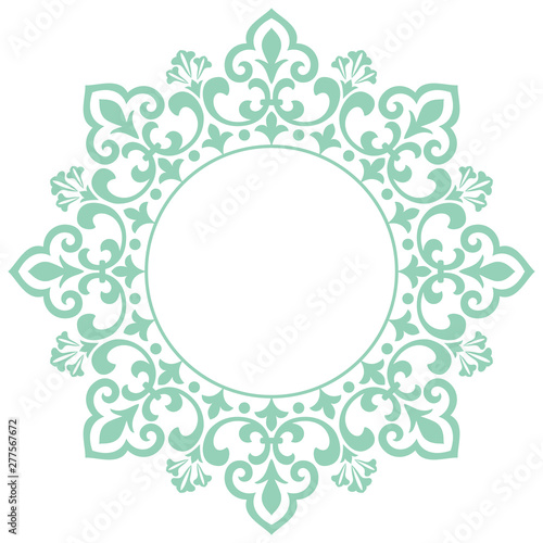 Decorative frame Elegant vector element for design in Eastern style, place for text. Floral green border. Lace illustration for invitations and greeting cards