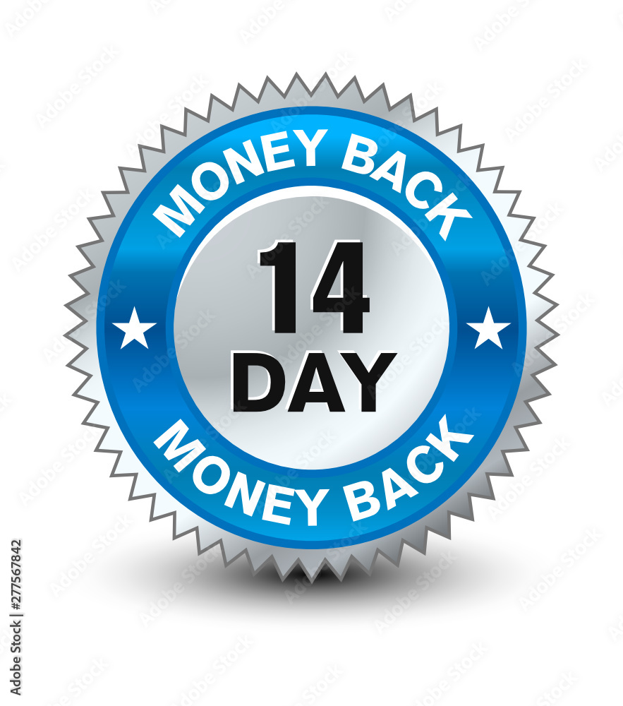 Blue and silver color combined powerful 14 day money back guarantee badge/seal. Blue and silver color combined powerful 14 day money back guarantee badge/seal.