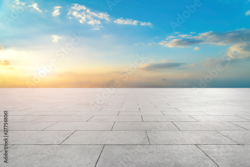 Empty Plaza Bricks and Sky Cloud Landscape