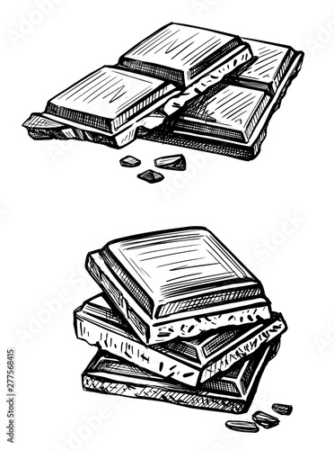 Hand drawn chocolate bar on white background