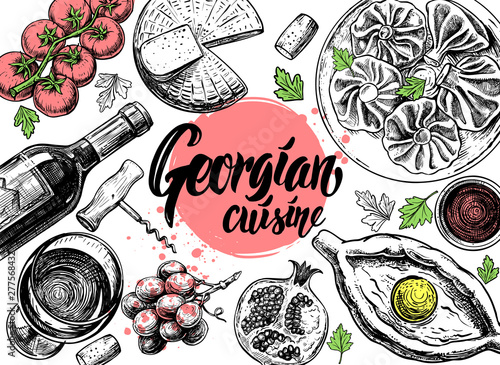 Hand drawn Georgian food menu on white background photo