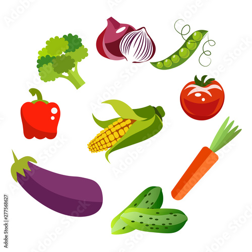 Set of vegetables isolated on white background. In minimalist style Cartoon flat vector