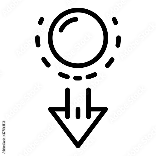 Ball and down arrow icon. Outline ball and down arrow vector icon for web design isolated on white background
