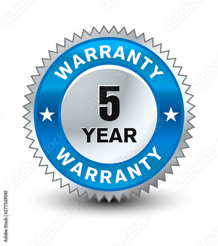 Blue and silver color combined powerful 5 year warranty badge/seal.