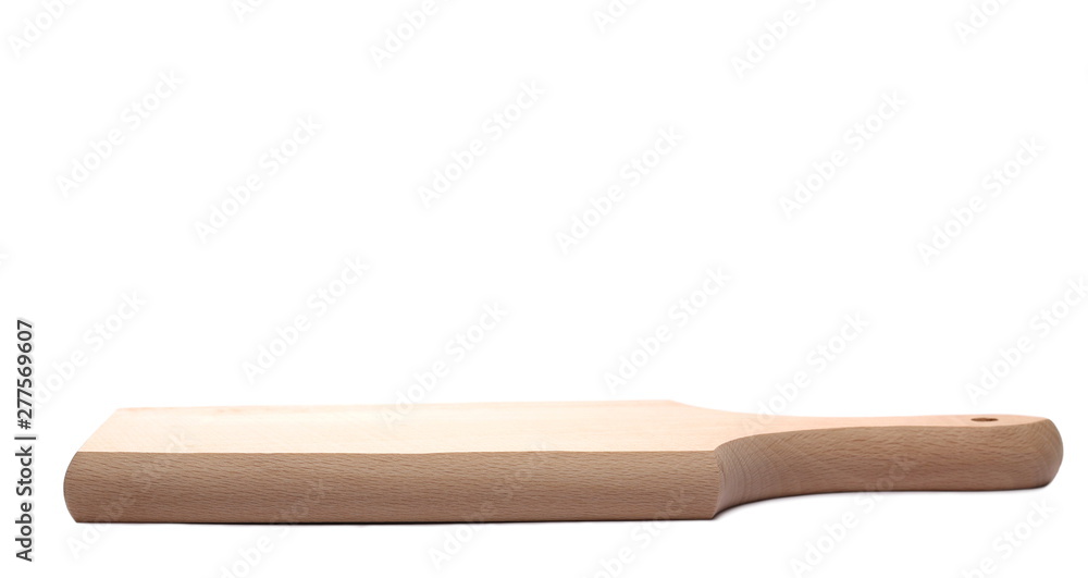 Wooden chopping board isolated on white background, side view Wooden chopping board isolated on white background, side view
