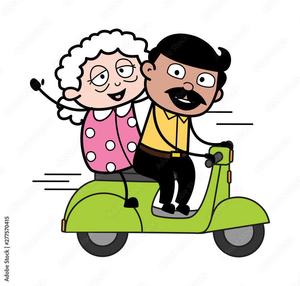 Riding Scooter with Grandma - Indian Cartoon Man Father Vector Illustration  Stock Vector | Adobe Stock