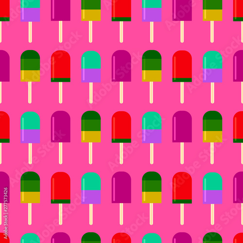 Summer background with fruity popsicle. summertime seamless pattern with ice cream pop stick. Summer tropical elements vector. fashionable cute pattern design for child girls and boy