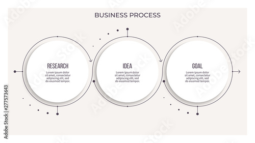 Business process. Infographic with 3 steps, options, circles. Vector template.