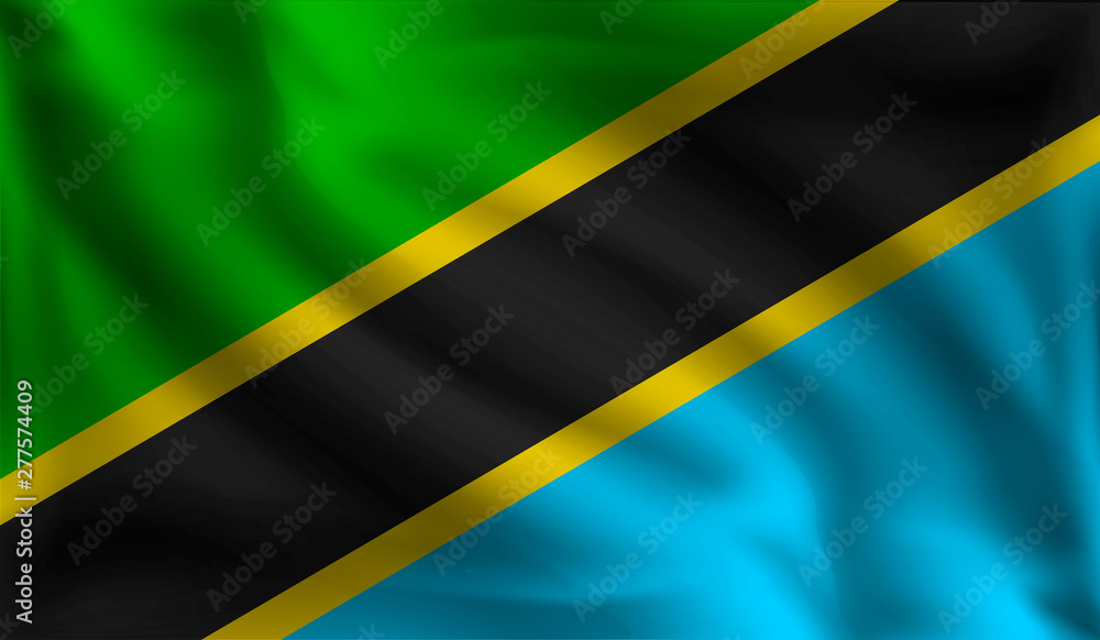 Waving Tanzania flag, the flag of Tanzania, vector illustration Waving Tanzania flag, the flag of Tanzania, vector illustration