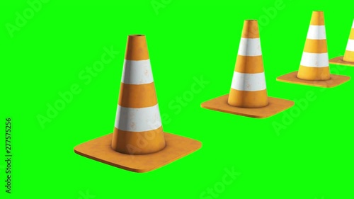 Traffic cone. Orange road sign with white stripes 3d render video available in 4k FullHD and HD render footage. Under construction concept. photo