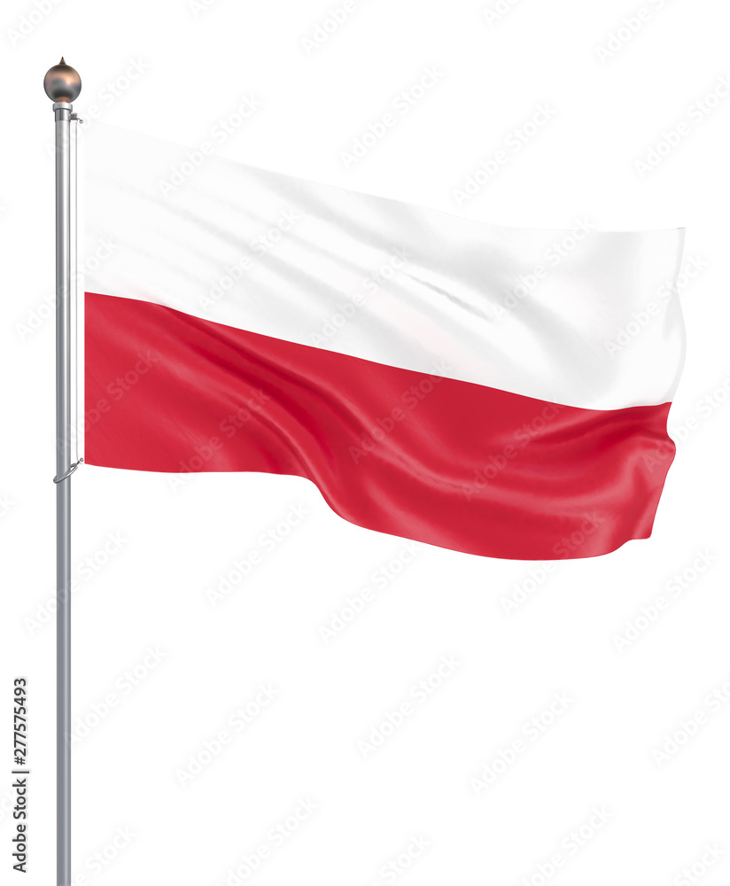 Poland flag blowing in the wind. Background texture. 3d rendering; wave. Isolated on white. Illustration. Poland flag blowing in the wind. Background texture. 3d rendering; wave. Isolated on white. Illustration.