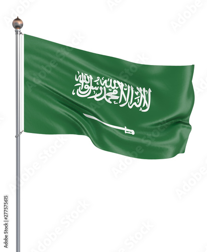 Saudi Arabia flag blowing in the wind. Background texture. Riyadh. 3d rendering, waving flag. - Illustration. Isolated on white.