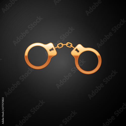 Gold Handcuffs icon isolated on black background. Vector Illustration