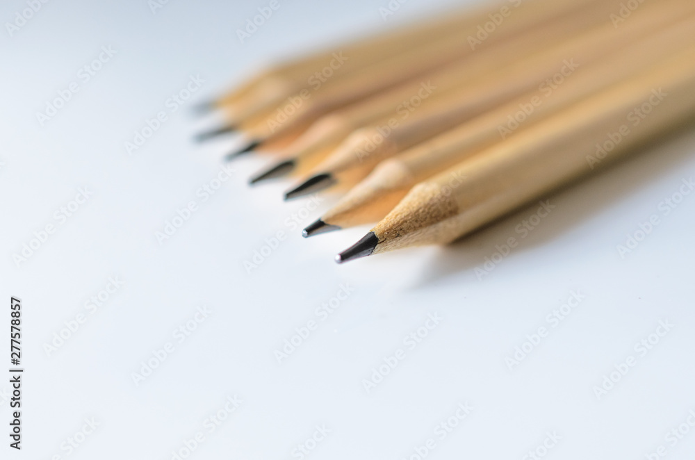 Wooden pencils for sketching and drawing closeup Wooden pencils for sketching and drawing closeup