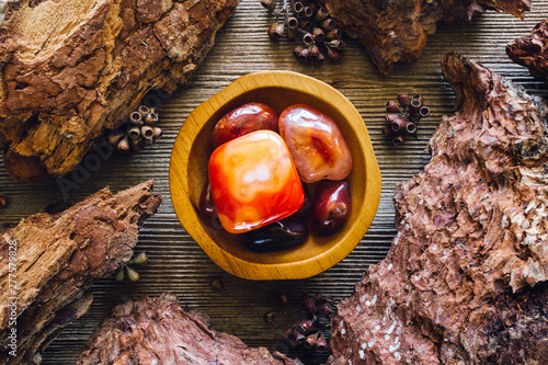 Bowl of Carnelian in Wood Frame